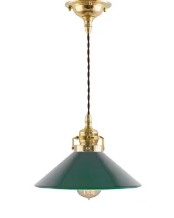 Karlskrona Lampfabrik Skomakarlampor|Taklampa - Skomakarsladd mässing med grön skärm 25 cm