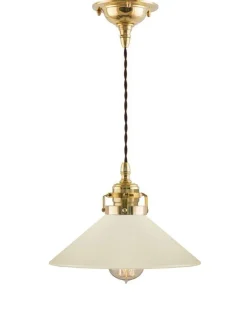 Karlskrona Lampfabrik Skomakarlampor|Taklampa - Skomakarsladd mässing med benvit skärm 25 cm