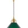 Karlskrona Lampfabrik Skomakarlampor|Taklampa - Skomakarsladd mässing, liten grön skärm 15 cm