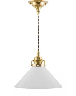 Karlskrona Lampfabrik Skomakarlampor|Taklampa - Skomakarsladd mässing med hög vit skärm 25 cm