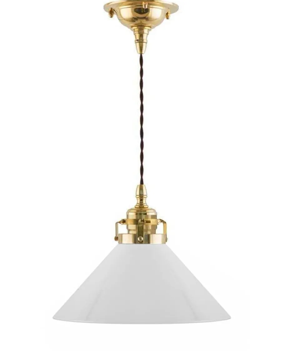 Karlskrona Lampfabrik Skomakarlampor|Taklampa - Skomakarsladd mässing med hög vit skärm 25 cm