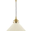 Karlskrona Lampfabrik Skomakarlampor|Taklampa - Skomakarsladd mässing, hög benvit skärm 25 cm