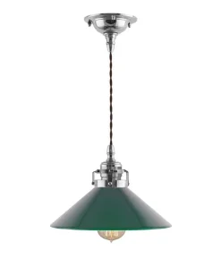 Karlskrona Lampfabrik Skomakarlampor|Taklampa - Skomakarsladd nickel med grön skärm 25 cm