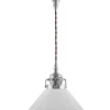 Karlskrona Lampfabrik Skomakarlampor|Taklampa - Skomakarsladd nickel, liten vit skärm 15 cm