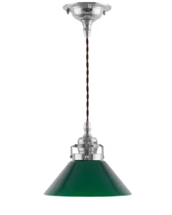 Karlskrona Lampfabrik Skomakarlampor|Taklampa - Skomakarsladd nickel, liten grön skärm 15 cm