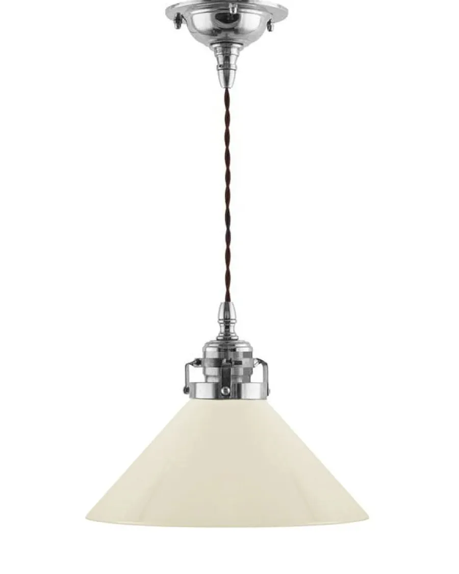 Karlskrona Lampfabrik Skomakarlampor|Taklampa - Skomakarsladd nickel med hög benvit skärm 25 cm