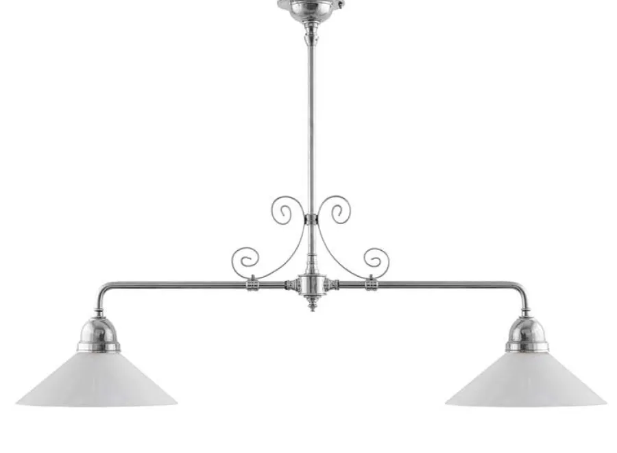 Karlskrona Lampfabrik Spelbordslampor|Stora Taklampor|Taklampa - Spelbordslampa med ornament nickel, vit skärm