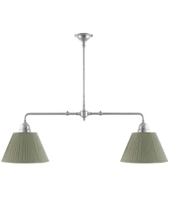 Karlskrona Lampfabrik Spelbordslampor|Stora Taklampor|Taklampa - Spelbordslampa nickel med olivgröna tygskärmar