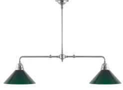 Karlskrona Lampfabrik Spelbordslampor|Stora Taklampor|Taklampa - Spelbordslampa nickel, gröna skärmar