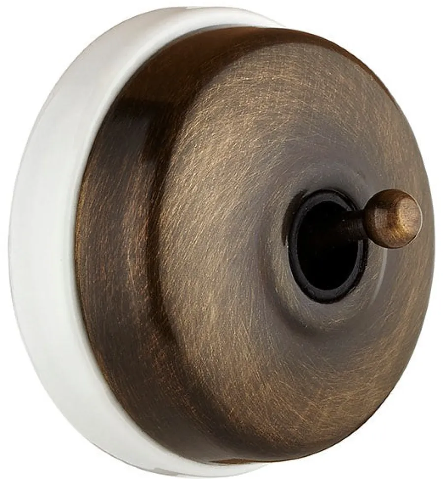 Fontini S.A. Vit Porslin Utanpå Fontini|Utanpåliggande Strömbrytare|Återfjädrande vippströmbrytare antik brons - Fontini utanpåliggande