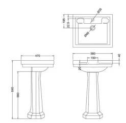 Badex AB Tvättställ Med Pelare|Tvättställ|Tvättställ - Burlington Clean 58 cm med piedestal