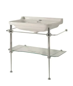 KERASAN S.R.L. Tvättställ|Tvättställ Med Ställning|Tvättställ på kromställning med glashylla - Art Deco 88 cm
