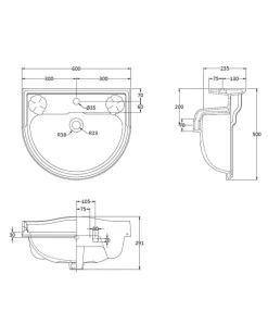 Badex AB Tvättställ|Tvättställ Porchester - 60 cm porslin