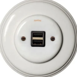 Fontini S.A. Infällda Strömbrytare|Vit Porslin Infällt Fontini|USB-uttag vitt porslin - Fontini infällt