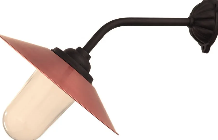 Kulturjern AB Stallampor & Gårdslampor|Stallampa & Gårdslampa|Utomhuslampa - Stallampa 45° rak kort, kopparskärm