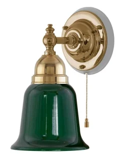 Karlskrona Lampfabrik Vägglampor Med Glaskupa|Vägglampor I Mässing|Vägglampa - Adelborg mässing med grönt glas