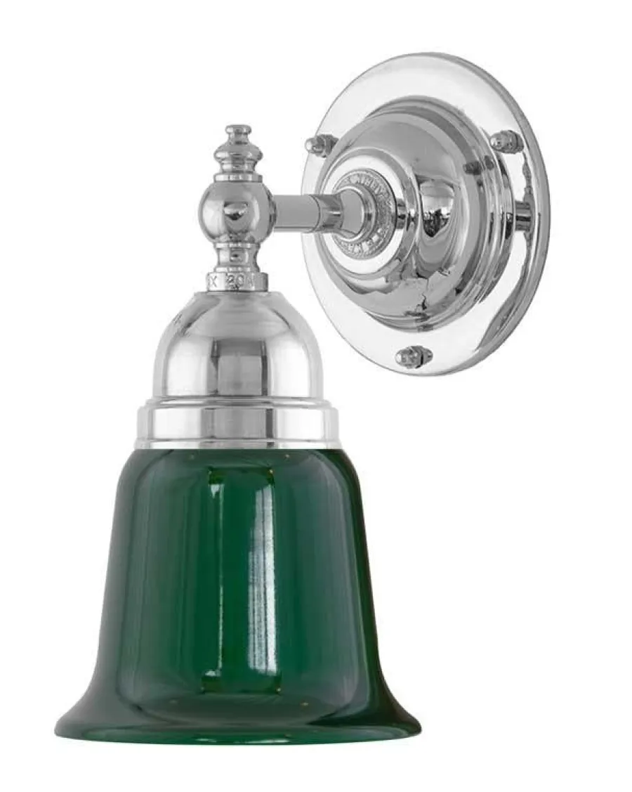 Karlskrona Lampfabrik Vägglampor I Nickel|Vägglampor Med Glaskupa|Vägglampa - Adelborg nickel, grönt glas