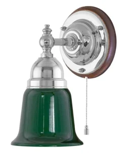 Karlskrona Lampfabrik Vägglampor I Nickel|Vägglampor Med Glaskupa|Vägglampa - Adelborg nickel, grönt glas