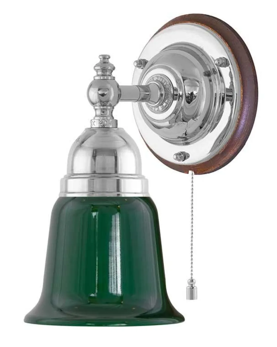 Karlskrona Lampfabrik Vägglampor I Nickel|Vägglampor Med Glaskupa|Vägglampa - Adelborg nickel, grönt glas