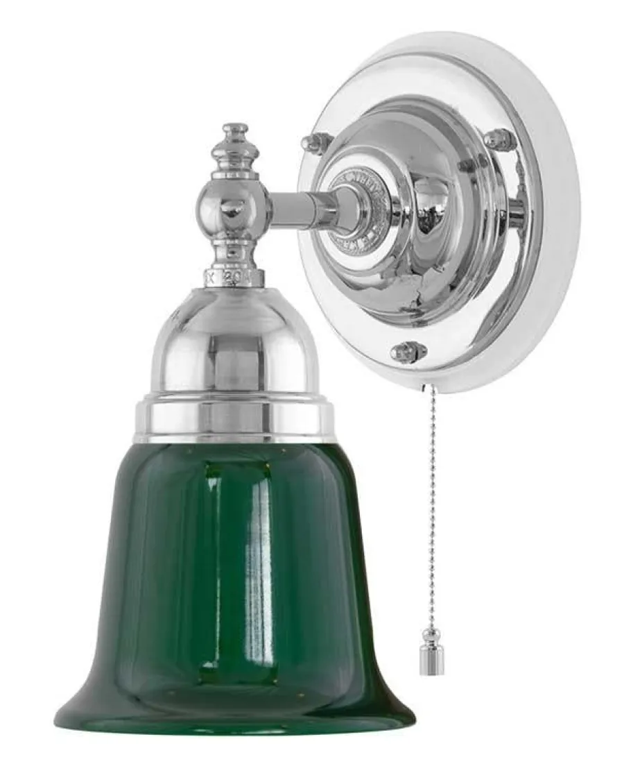 Karlskrona Lampfabrik Vägglampor I Nickel|Vägglampor Med Glaskupa|Vägglampa - Adelborg nickel, grönt glas