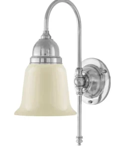 Karlskrona Lampfabrik Vägglampor Med Glaskupa|Vägglampor I Nickel|Vägglampa - Ahlström nickel, benvit klocka