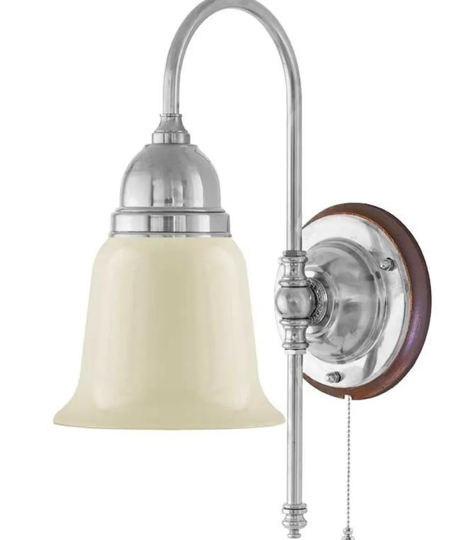 Karlskrona Lampfabrik Vägglampor Med Glaskupa|Vägglampor I Nickel|Vägglampa - Ahlström nickel, benvit klocka