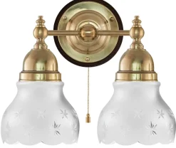 Karlskrona Lampfabrik Vägglampor Med Glaskupa|Vägglampor Med Två Armar|Vägglampa - Bergman mässing, slipat mattglas