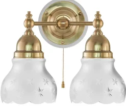 Karlskrona Lampfabrik Vägglampor Med Glaskupa|Vägglampor Med Två Armar|Vägglampa - Bergman mässing, slipat mattglas