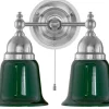 Karlskrona Lampfabrik Vägglampor I Nickel|Vägglampor Med Två Armar|Vägglampa - Bergman nickel, grön klocka