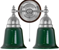 Karlskrona Lampfabrik Vägglampor I Nickel|Vägglampor Med Två Armar|Vägglampa - Bergman nickel, grön klocka