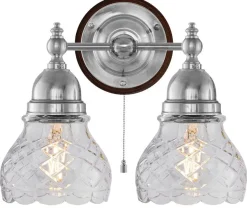 Karlskrona Lampfabrik Vägglampor I Nickel|Vägglampor Med Två Armar|Vägglampa - Bergman nickel, klarglas
