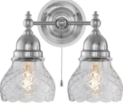 Karlskrona Lampfabrik Vägglampor I Nickel|Vägglampor Med Två Armar|Vägglampa - Bergman nickel, klarglas
