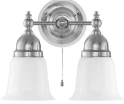 Karlskrona Lampfabrik Vägglampor I Nickel|Vägglampor Med Två Armar|Vägglampa - Bergman nickel, opalvit klocka