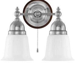 Karlskrona Lampfabrik Vägglampor I Nickel|Vägglampor Med Två Armar|Vägglampa - Bergman nickel, opalvit klocka