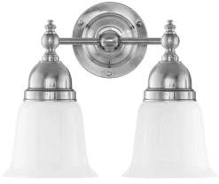 Karlskrona Lampfabrik Vägglampor I Nickel|Vägglampor Med Två Armar|Vägglampa - Bergman nickel, opalvit klocka