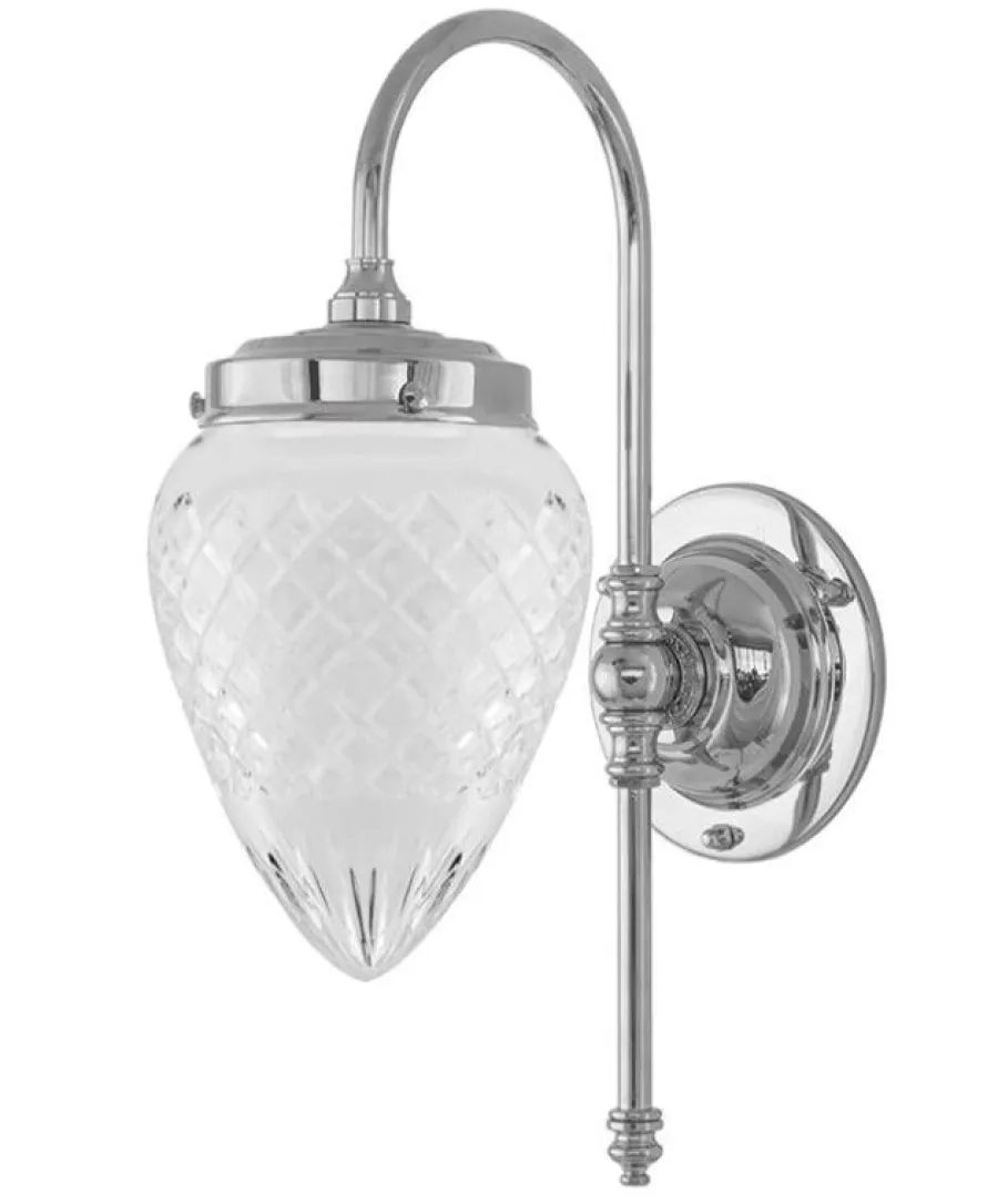 Karlskrona Lampfabrik Vägglampor I Nickel|Vägglampor Med Glaskupa|Vägglampa - Blomberg 80 nickel, klarglas droppe