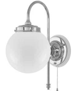 Karlskrona Lampfabrik Vägglampor I Nickel|Vägglampor Med Glaskupa|Vägglampa - Blomberg 80 nickel, klot opalvit
