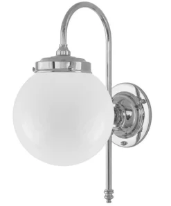 Karlskrona Lampfabrik Vägglampor I Nickel|Vägglampor Med Glaskupa|Vägglampa - Blomberg 80 nickel, klot opalvit