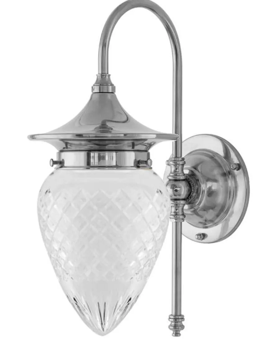 Karlskrona Lampfabrik Vägglampor I Nickel|Vägglampor Med Glaskupa|Vägglampa - Fryxell nickel, klarglas