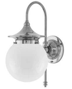 Karlskrona Lampfabrik Vägglampor I Nickel|Vägglampor Med Glaskupa|Vägglampa - Fryxell nickel, opalvit klot