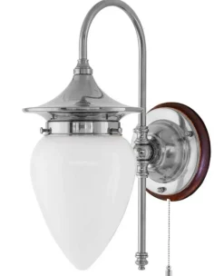 Karlskrona Lampfabrik Vägglampor I Nickel|Vägglampor Med Glaskupa|Vägglampa - Fryxell nickel, opalvit