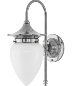 Karlskrona Lampfabrik Vägglampor I Nickel|Vägglampor Med Glaskupa|Vägglampa - Fryxell nickel, opalvit