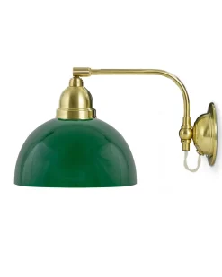 Karlskrona Lampfabrik Vägglampor Med Glaskupa|Vägglampor I Mässing|Vägglampa - Gripenberg mässing, grön halvsfär, vit