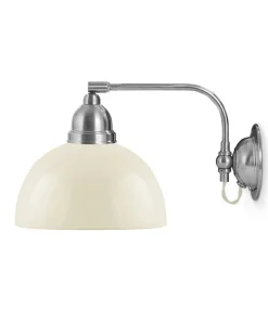 Karlskrona Lampfabrik Vägglampor I Nickel|Vägglampor Med Glaskupa|Vägglampa - Gripenberg nickel, benvit halvsfär, vit
