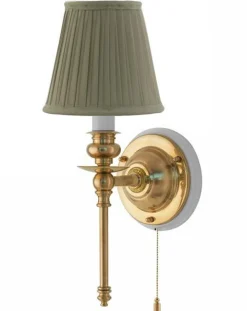 Karlskrona Lampfabrik Vägglampor I Mässing|Vägglampor Med Tygskärm|Vägglampa - Ribbing mässing, olivgrön skärm