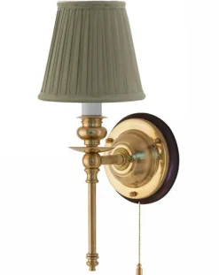 Karlskrona Lampfabrik Vägglampor I Mässing|Vägglampor Med Tygskärm|Vägglampa - Ribbing mässing, olivgrön skärm