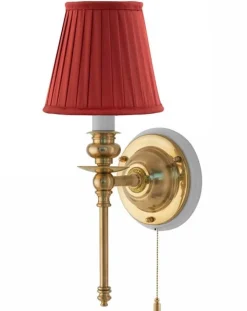 Karlskrona Lampfabrik Vägglampor I Mässing|Vägglampor Med Tygskärm|Vägglampa - Ribbing mässing, röd skärm