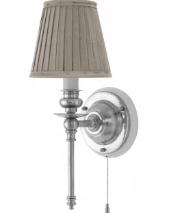 Karlskrona Lampfabrik Vägglampor I Nickel|Vägglampor Med Tygskärm|Vägglampa - Ribbing nickel, beige skärm