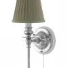 Karlskrona Lampfabrik Vägglampor I Nickel|Vägglampor Med Tygskärm|Vägglampa - Ribbing nickel, olivgrön skärm