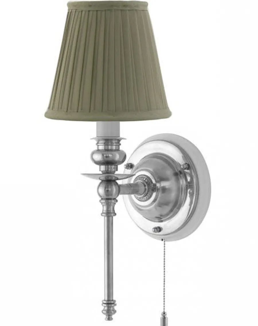 Karlskrona Lampfabrik Vägglampor I Nickel|Vägglampor Med Tygskärm|Vägglampa - Ribbing nickel, olivgrön skärm